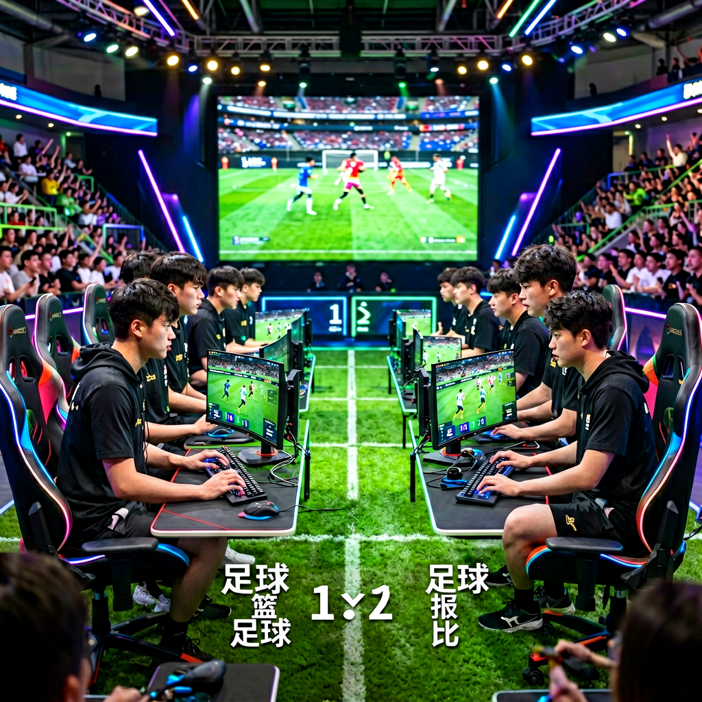电竞比赛现场，选手在专业场馆内进行激烈对局